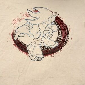 Sega Sonic Shadow the Hedgehog Cool T-Shirt Size Small Cream Color Worn ONCE